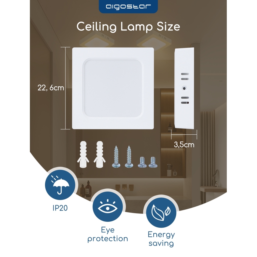 Aigostar - Przysufitowa lampa LED/18W/230V 4000K 22,6x22,6 cm biała