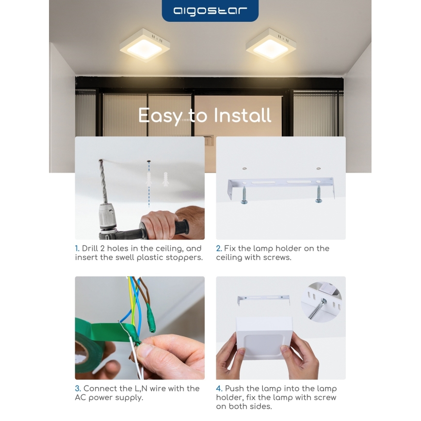 Aigostar - Przysufitowa oprawa LED/18W/230V 3000K 22,6x22,6 cm biała