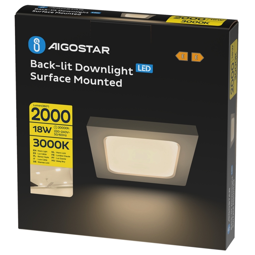 Aigostar - Przysufitowa oprawa LED/18W/230V 3000K 22,6x22,6 cm biała