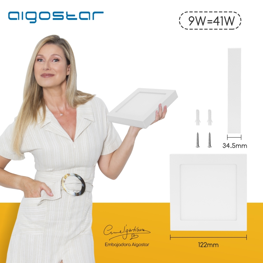 Aigostar - Przysufitowa oprawa LED/9W/230V 4000K 12,2x12,2 cm biała