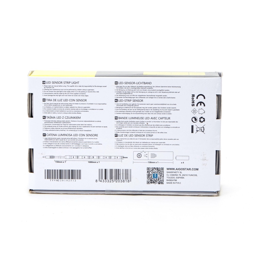 Aigostar - Regulowany pasek LED z czujnikiem 1m LED/2W/4xAAA 3000K IP65