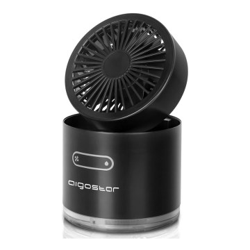 Aigostar - RGB Bezprzewodowy mini stołowy wentylator z efektem mgły MIST 10W/5V czarny