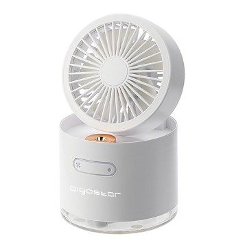 Aigostar - RGB Bezprzewodowy mini wentylator biurkowy z efektem mgły MIST 10W/5V 2000mAh biały
