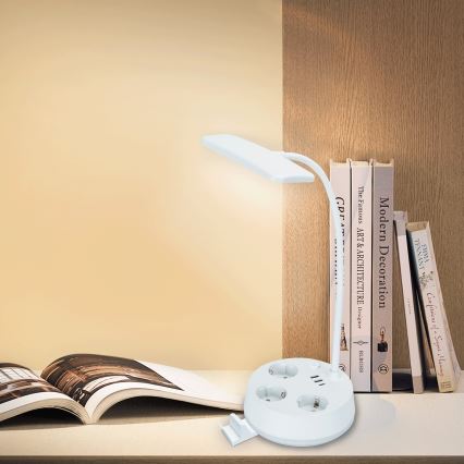 Aigostar - LED ściemnialna lampka biurkowa z gniazdkami i USB LED/4,6W/230V 3000/4000/6500K biała