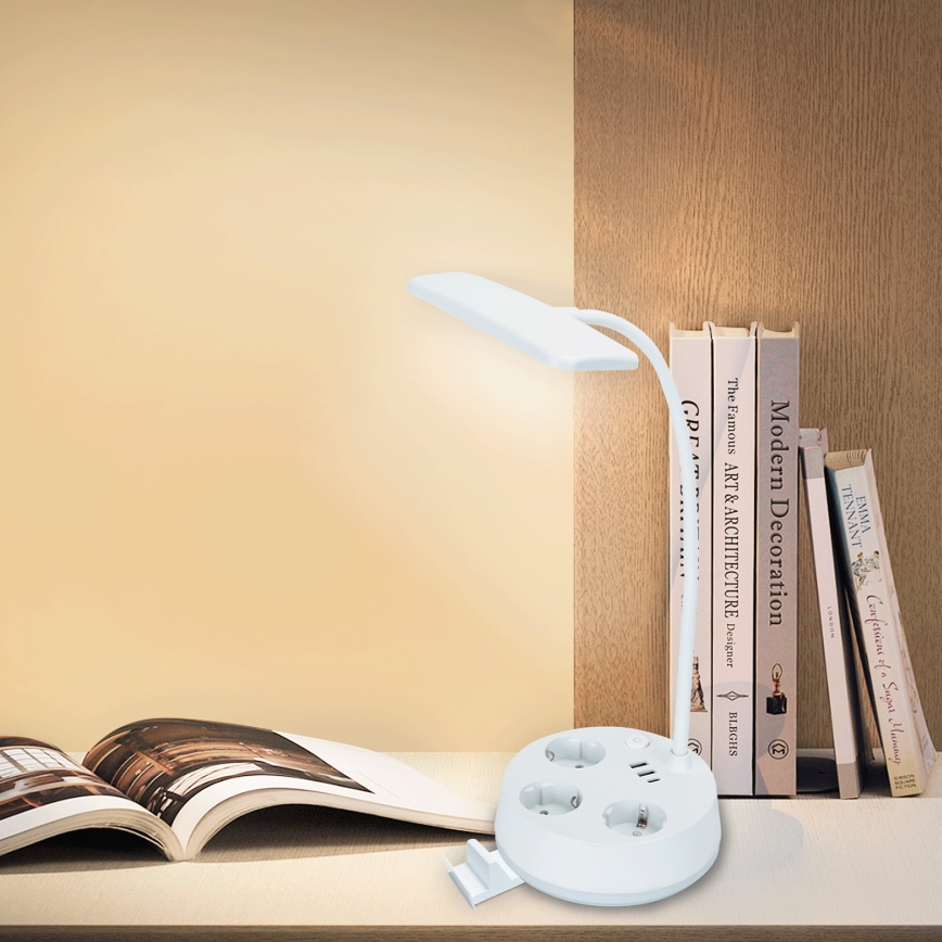 Aigostar - LED ściemnialna lampka biurkowa z gniazdkami i USB LED/4,6W/230V 3000/4000/6500K biała