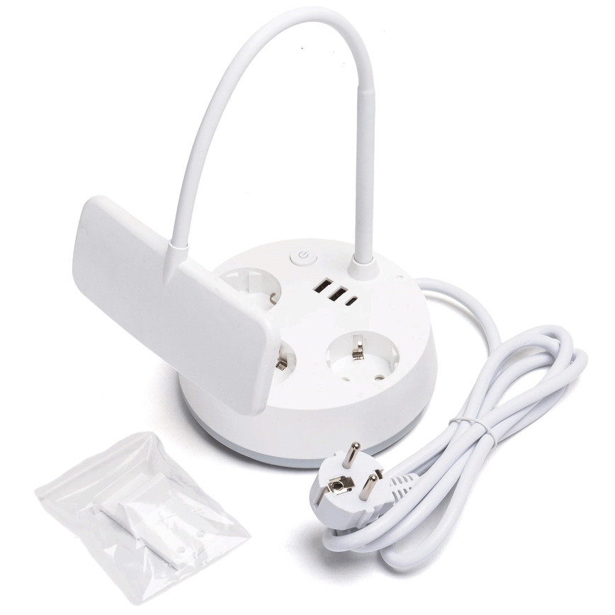 Aigostar - LED ściemnialna lampka biurkowa z gniazdkami i USB LED/4,6W/230V 3000/4000/6500K biała