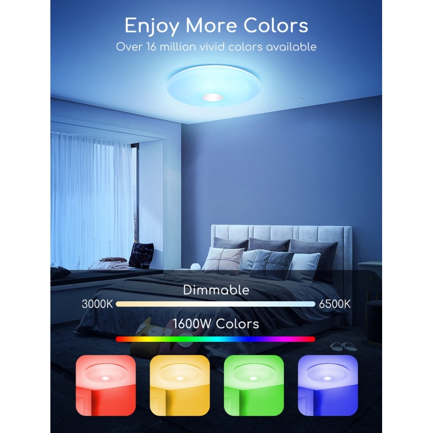 Aigostar - Ściemnialna lampa sufitowa RGBW 18W/230V śr. 34 cm Wi-Fi