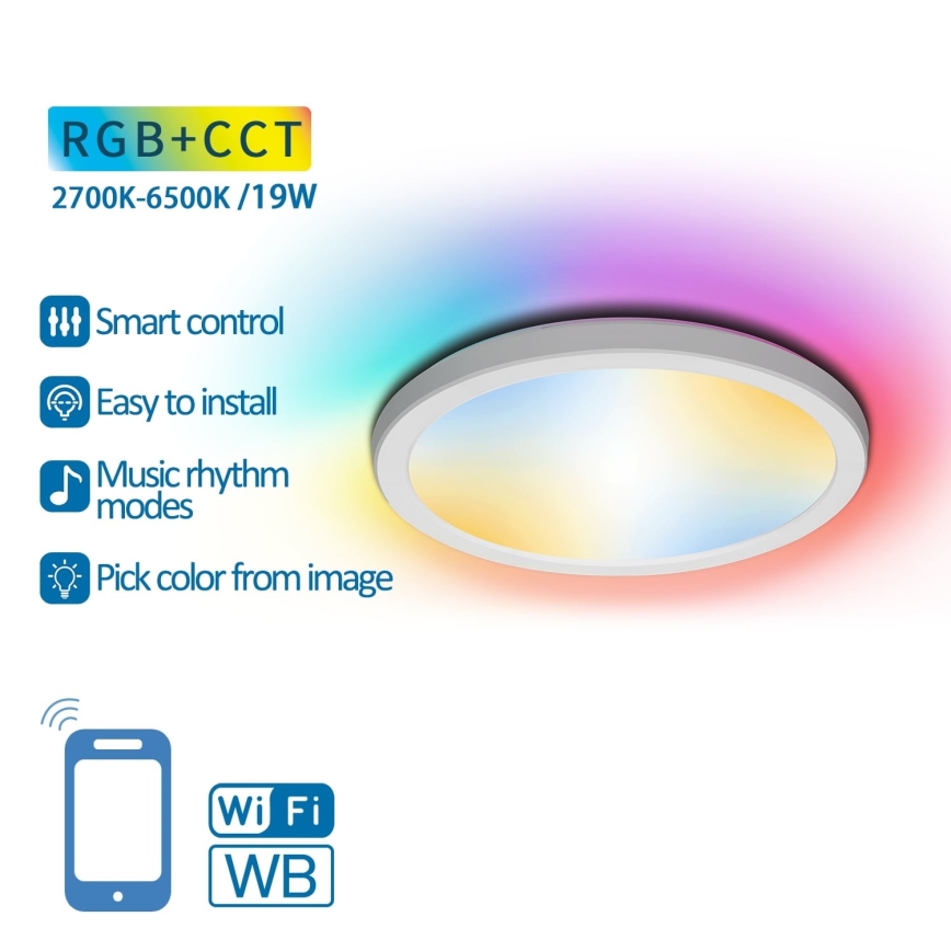 Aigostar - Ściemnialna lampa sufitowa RGBW LED/19W/230V 2700-6500K Wi-Fi