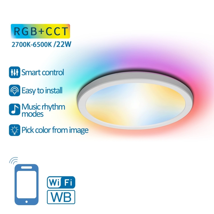 Aigostar - Ściemnialna lampa sufitowa RGBW LED/22W/230V 2700-6500K Wi-Fi