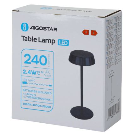 Aigostar - Lampa biurkowa LED z regulacją jasności AMBIENT LED/2,4W/5V 3000-6500K czarna 2000 mAh