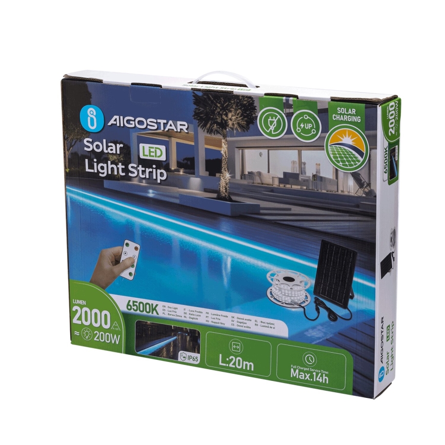 Aigostar - LED ściemnialny solarny pasek LED/20W/3,2V 20 m 6500K IP65 + zdalne sterowanie
