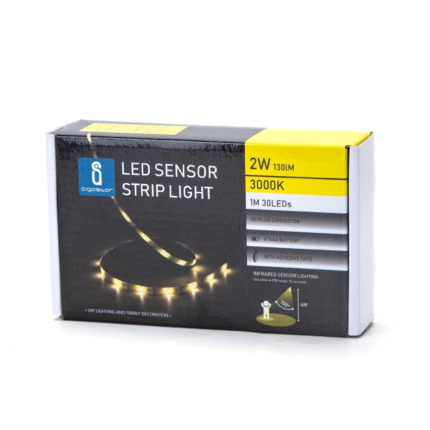 Aigostar - Ściemnialna taśma LED z czujnikiem 1m LED/2W/4xAAA 3000K IP65