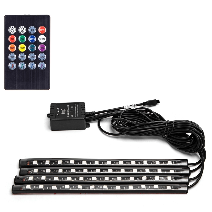 Aigostar - ściemnialne paski LED RGB do samochodu LED/4,5W/5V + pilot zdalnego sterowania