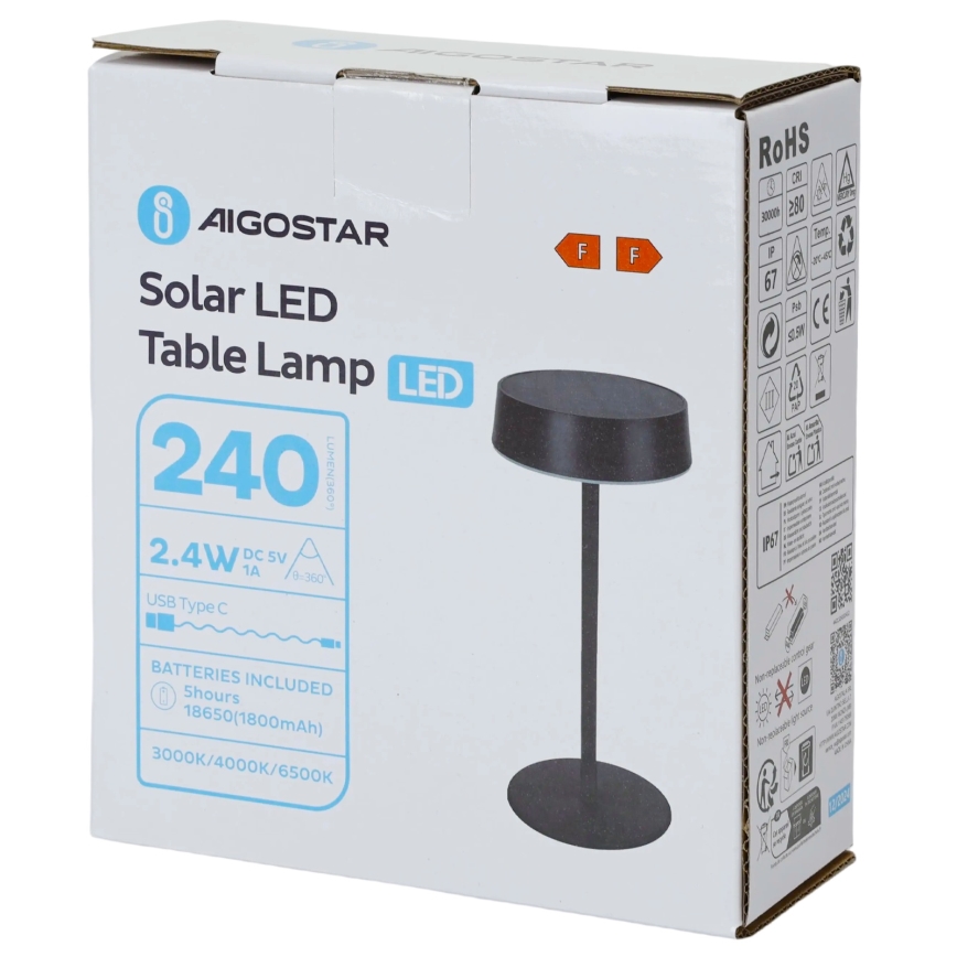 Aigostar - Lampa solarna LED/2,4W/5V IP44 1800 mAh