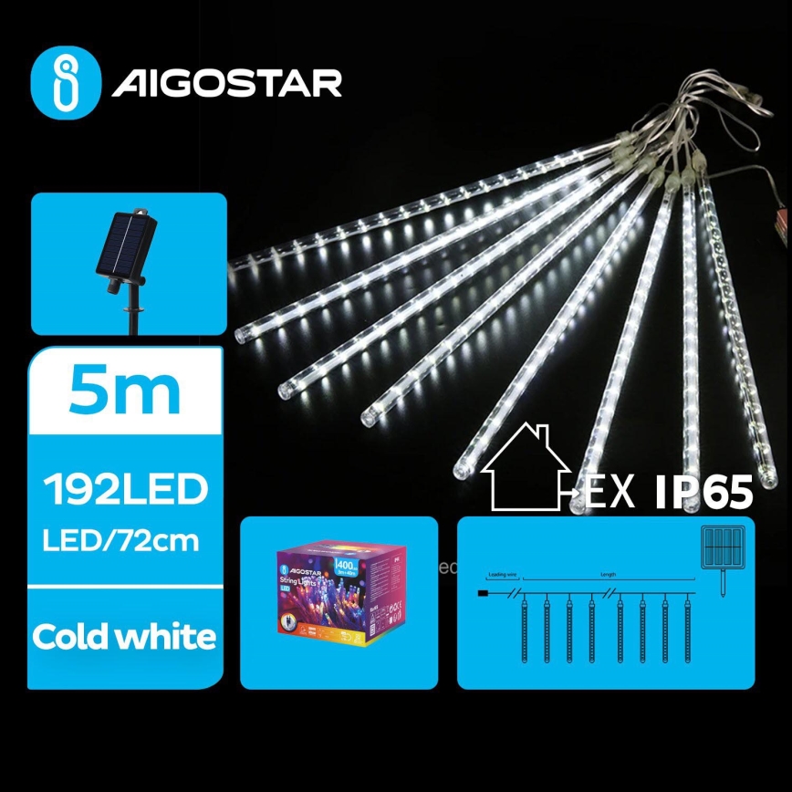 Aigostar - Solarny łańcuch bożonarodzeniowy LED 192xLED/8m IP65 1200 mAh zimna biel