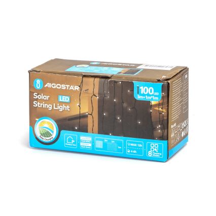 Aigostar - Solarny łańcuch świetlny 100 diod LED/8 funkcji 4x1m 800 mAh IP65 zimne białe światło