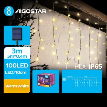 Aigostar - Solarny łańcuch LED 100xLED/8 funkcji 8x0,4m IP65 ciepła biel 800 mAh