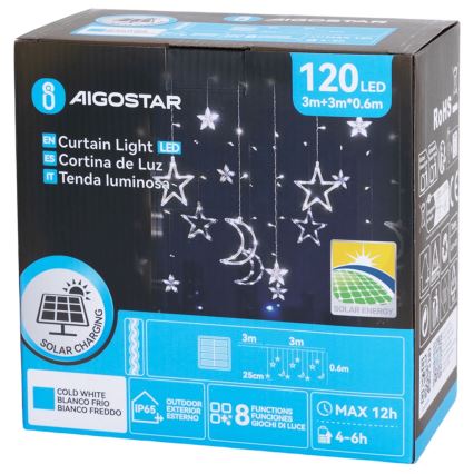 Aigostar - Solarny łańcuch LED 120 diod/8 trybów 3x0,6 m 500 mAh IP65 zimna biel