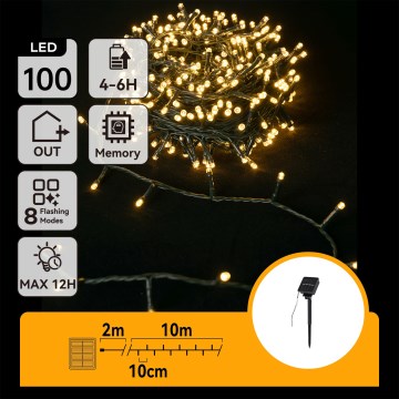 Aigostar - Solarny łańcuch świąteczny 100 diod LED / 8 funkcji 12 m IP65 ciepła biała 800 mAh