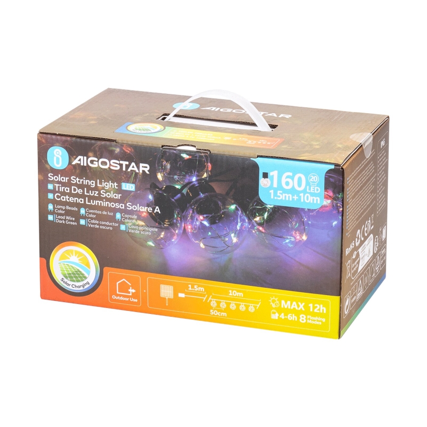 Aigostar - Solarny łańcuch świąteczny 20 diod LED/8 funkcji 11,5m IP65 wielokolorowy