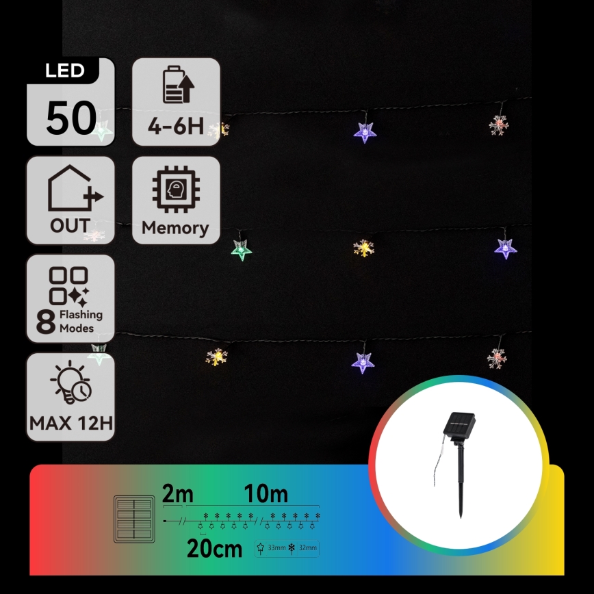 Aigostar - Solarny łańcuch 50 diod LED/8 funkcji 800 mAh 12 m IP65 wielokolorowy