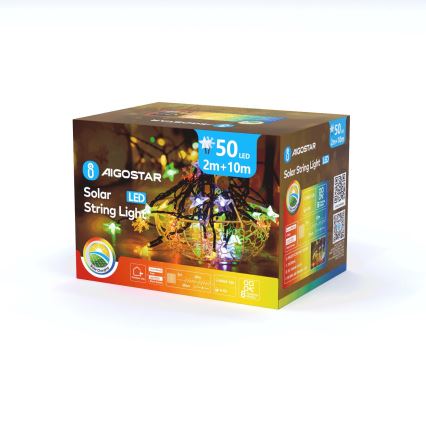 Aigostar - Solarny łańcuch 50 diod LED/8 funkcji 800 mAh 12 m IP65 wielokolorowy