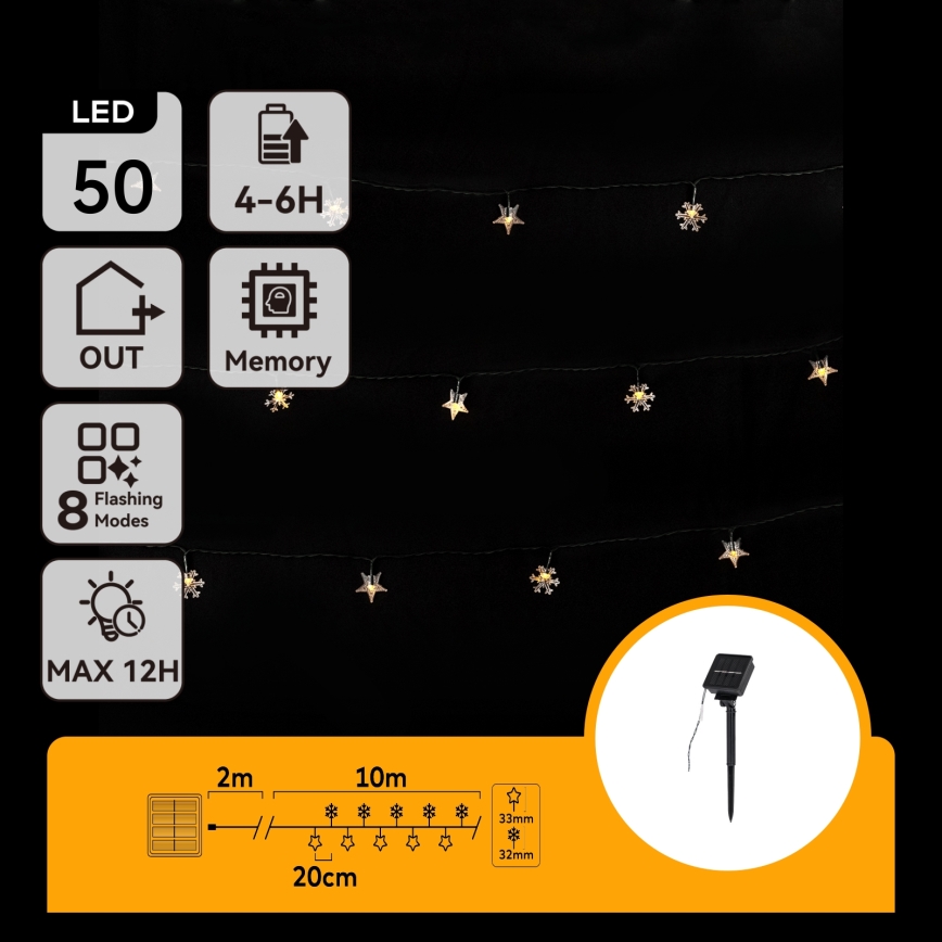 Aigostar - Solarny łańcuch świetlny LED 50 diod LED/8 trybów 12m 800mAh IP65 ciepła biel
