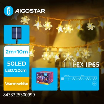 Aigostar - Solarny łańcuch świetlny LED 50 diod LED/8 trybów 12m 800mAh IP65 ciepła biel
