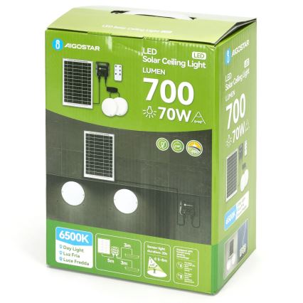 Aigostar - Solarna oprawa sufitowa LED z czujnikiem 2xLED/35W/3,7V 6000 mAh IP65 + pilot zdalnego sterowania