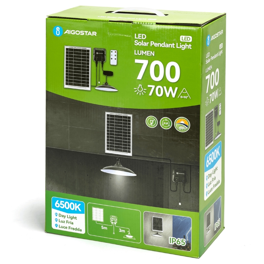 Aigostar - Solarny żyrandol LED/70W/12V 6000 mAh 6500K IP65 śr. 23,5 cm + pilot zdalnego sterowania