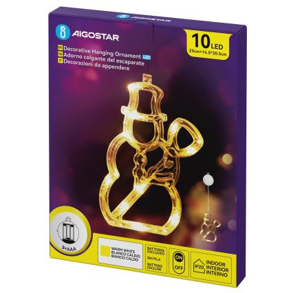 Aigostar - Świąteczna dekoracja LED, 10 diod LED / zasilanie 3x AAA, bałwan, 20,5 cm