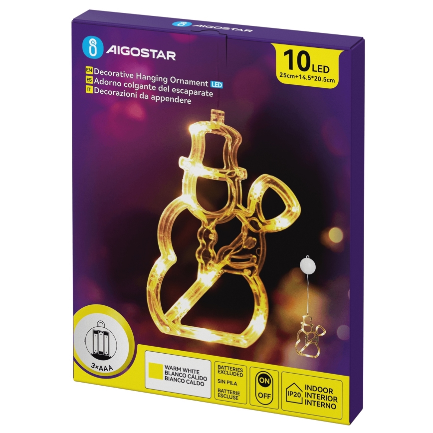 Aigostar - Świąteczna dekoracja LED, 10 diod LED / zasilanie 3x AAA, bałwan, 20,5 cm