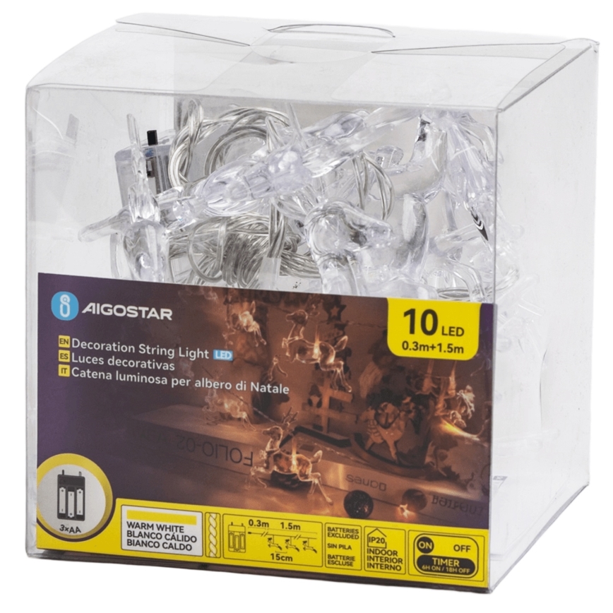 Aigostar - Świąteczny łańcuch LED 10xLED/3xAA 1,5 m ciepła biała z reniferami