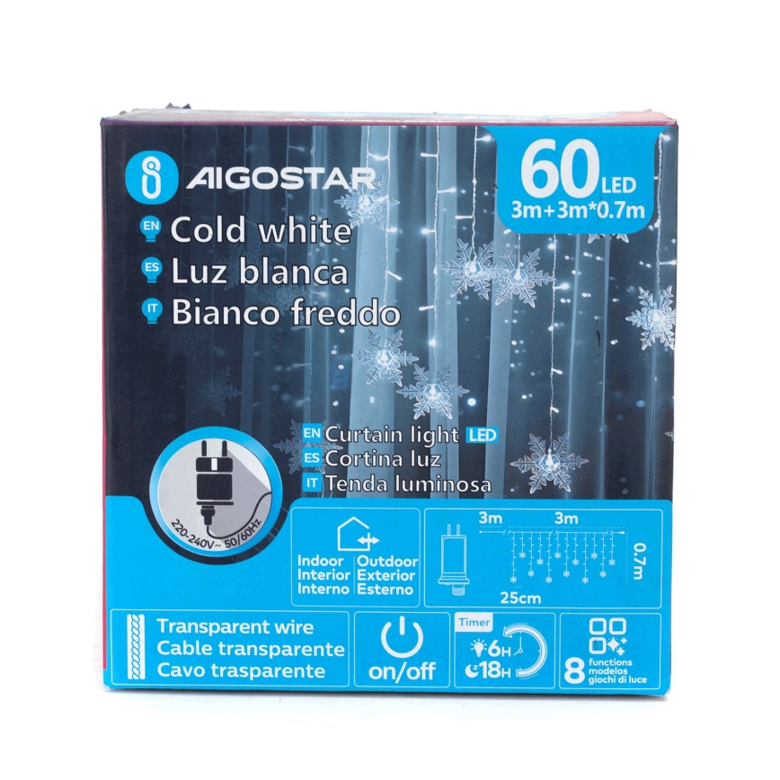 Aigostar - LED łańcuch świetlny zewnętrzny 120 diod LED/8 funkcji 3x0,7m IP44 zimne białe światło + zdalne sterowanie