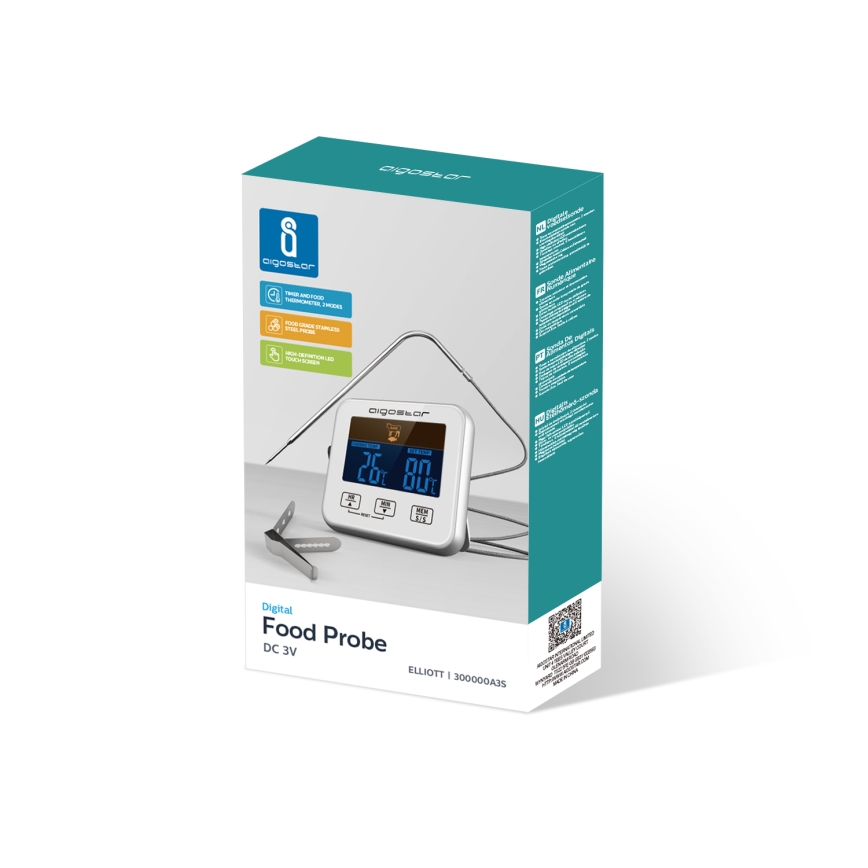Aigostar - Termometr do mięsa z wyświetlaczem LCD 0-250 °C 2xAAA