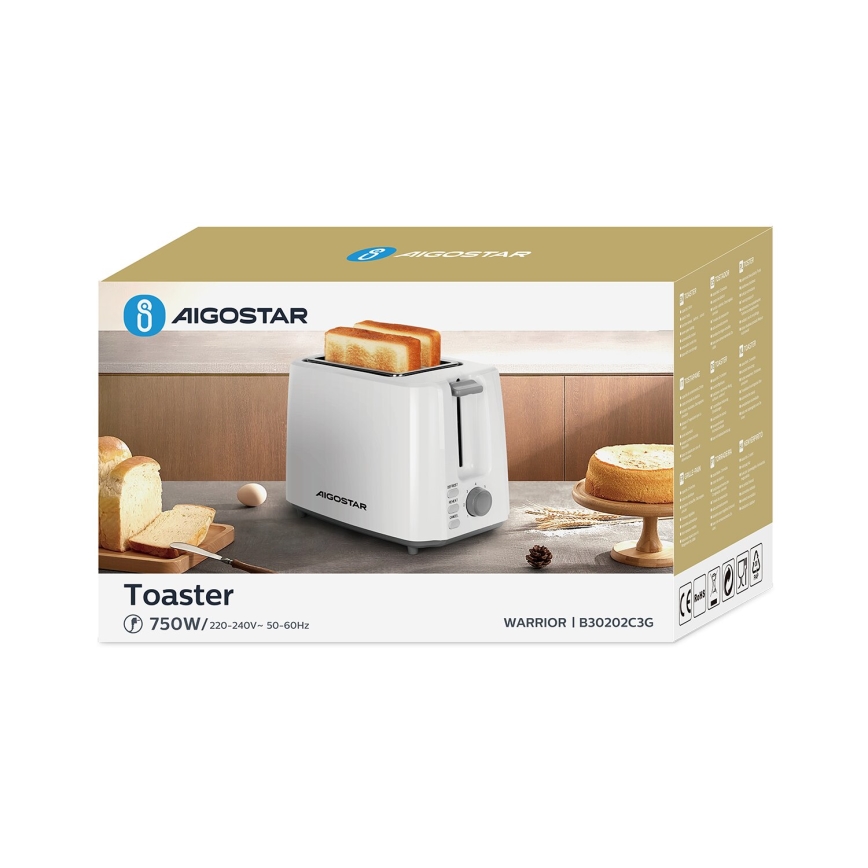 Aigostar - Toster z dwoma otworami 750W/230V biały