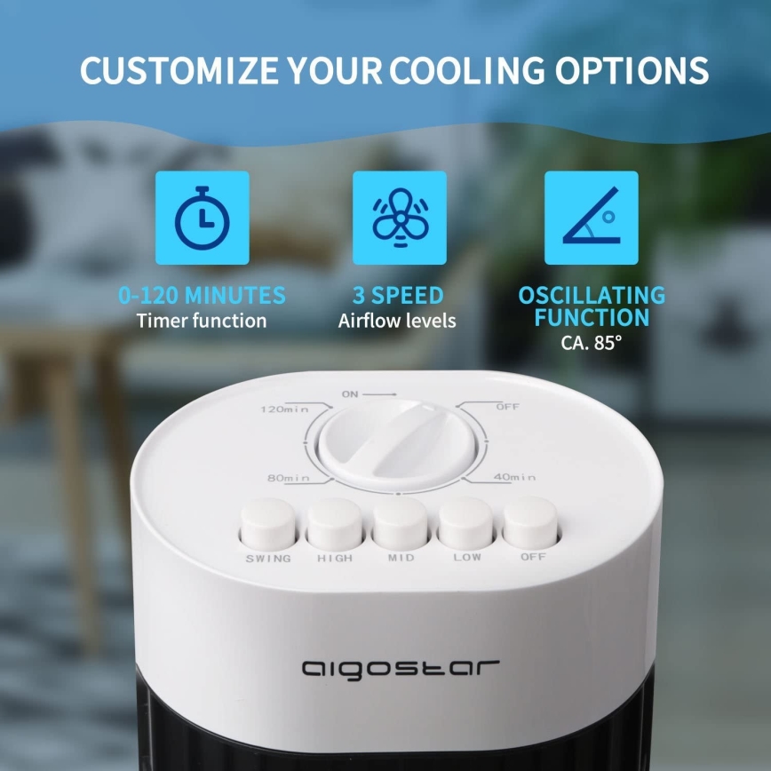 Aigostar - Wentylator kolumnowy 45W/230V czarny/biały