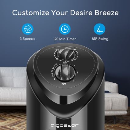 Aigostar - Wentylator kolumnowy 45W/230V czarny