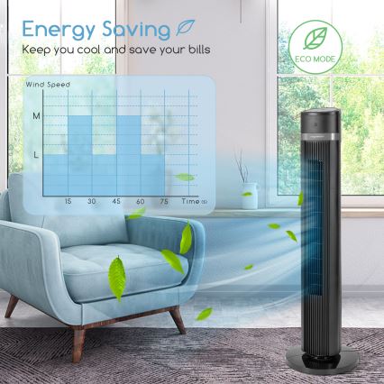 Aigostar - Wentylator kolumnowy 45W/230V czarny + pilot