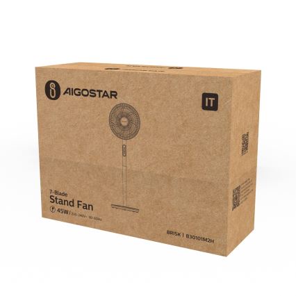 Aigostar - Wentylator podłogowy 45W/230V 110 cm biały