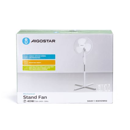 Aigostar - Wentylator podłogowy 45W/230V 125 cm biały