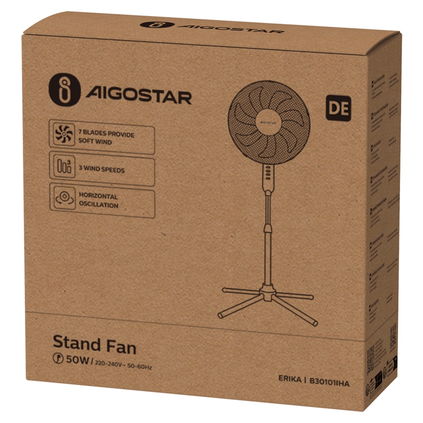Aigostar - Wentylator podłogowy 50W/230V 120 cm biały
