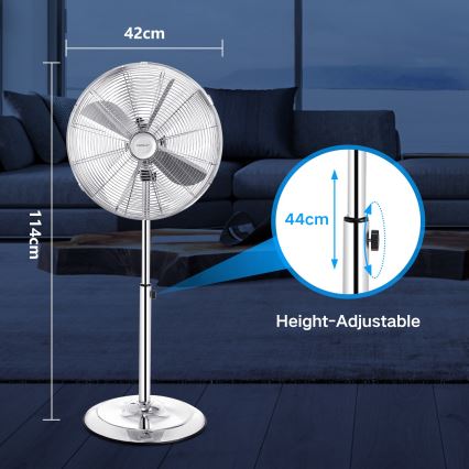 Aigostar - Wentylator podłogowy 50W/230V 44,8 cm chrom błyszczący
