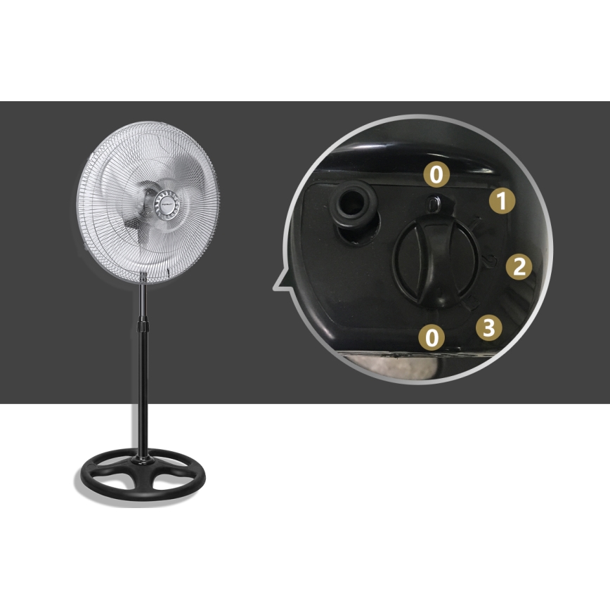 Aigostar - Wentylator podłogowy 55W/230V chrom błyszczący/czarny