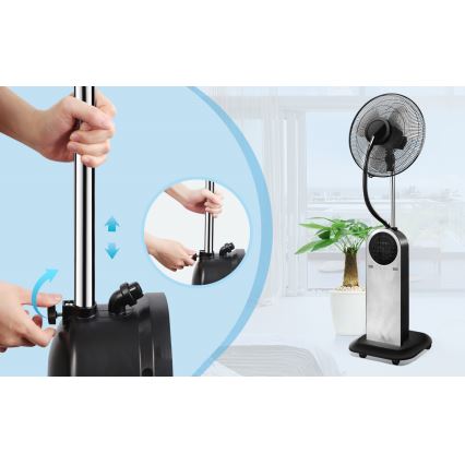 Aigostar - Wentylator podłogowy z efektem mgły 95W/230V czarny/szary + pilot zdalnego sterowania