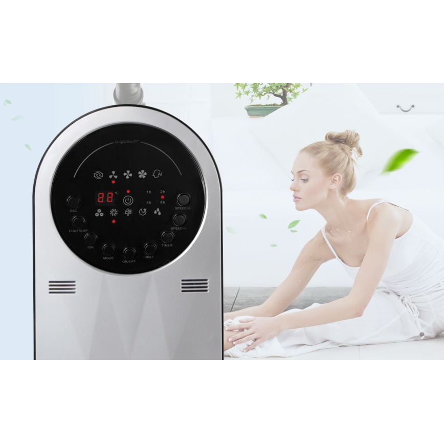 Aigostar - Wentylator podłogowy z efektem mgły 95W/230V czarny/szary + pilot zdalnego sterowania