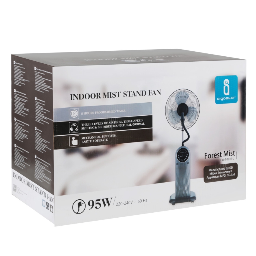 Aigostar - Wentylator podłogowy z efektem mgły MIST 95W/230V + pilot zdalnego sterowania