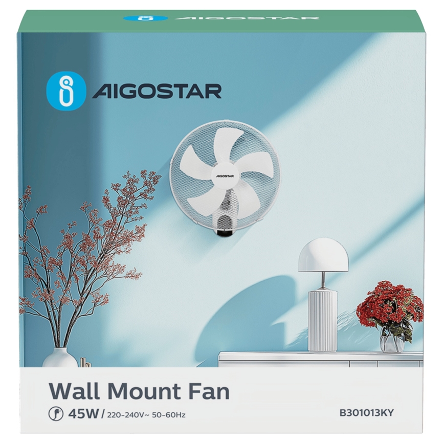 Aigostar -  Wentylator ścienny 45W/230V biały + pilot zdalnego sterowania