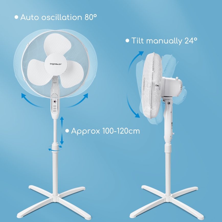 Aigostar - Wentylator stojący 40 W/230 V, średnica 40 cm, biały