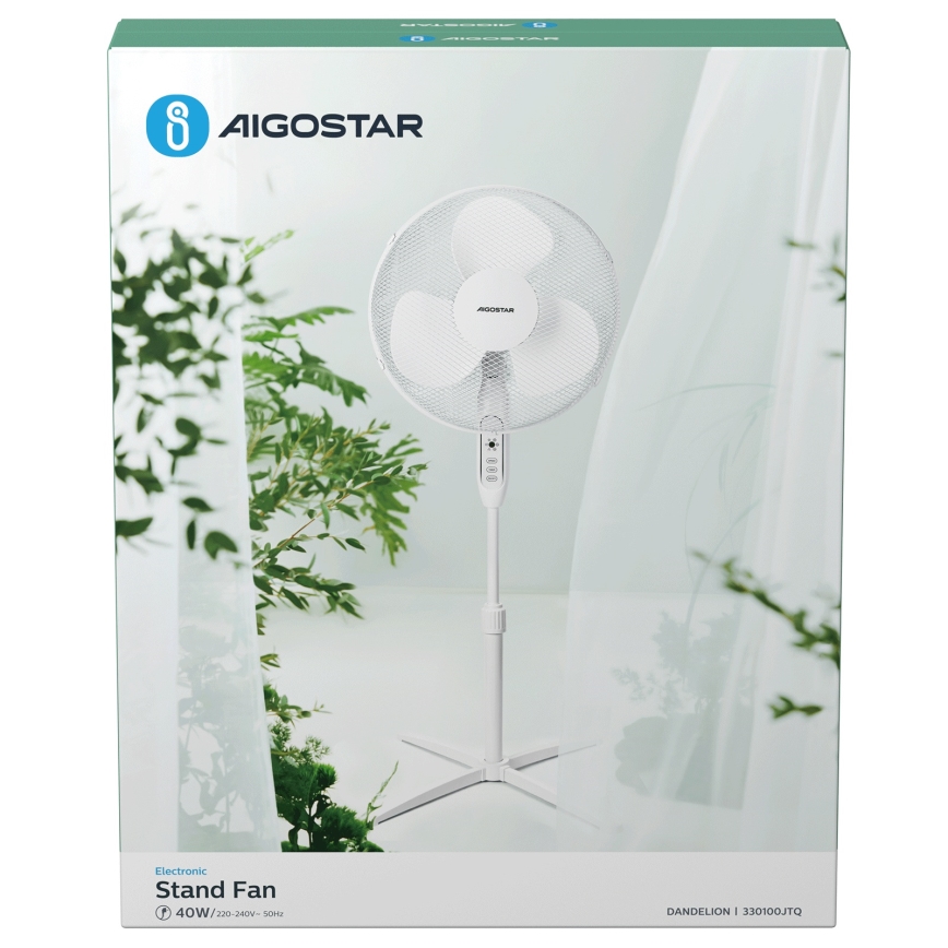 Aigostar - Wentylator stojący 40 W/230 V, średnica 40 cm, biały